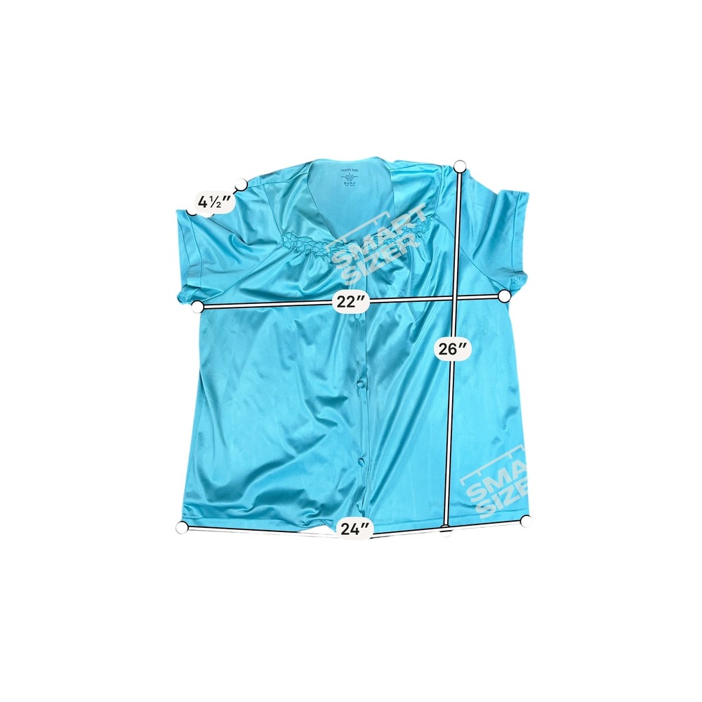 Vanity Fair Turquoise Blue Embroidered Silky Nylon Bed Jacket Short Sleeve L - Picture 5 of 6
